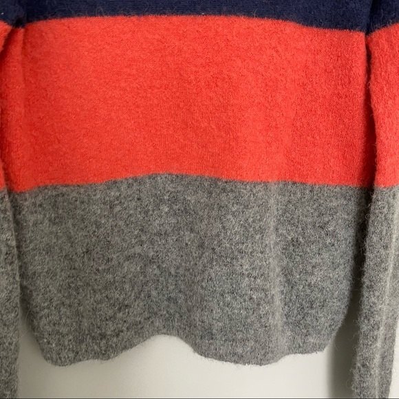 Equipment Femme Sweater Calais Striped Peach Gray Blue Alpaca Wool Low V-Back - Picture 3 of 7
